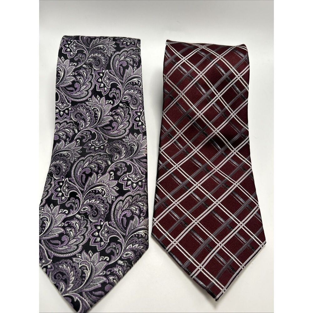 2 Pronto Uomo 100% Silk Men's Neck Ties Floral Red And Purple